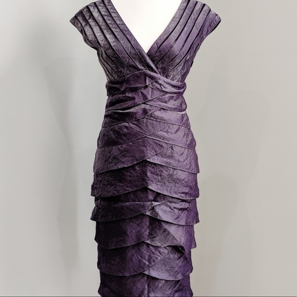 Cache Shimmer Purple Layered V-neck Cocktail Dress - Picture 2 of 7